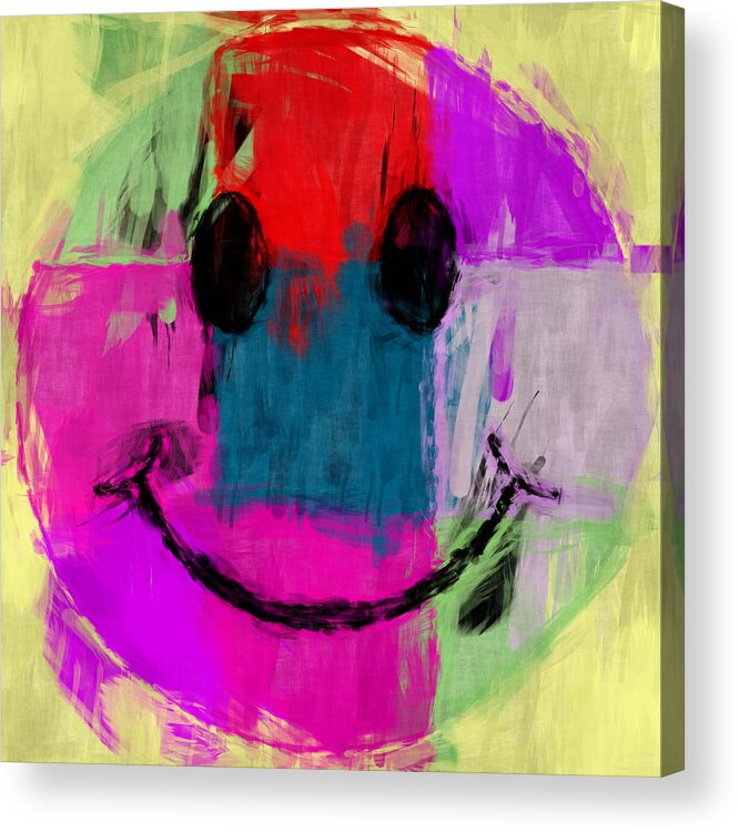 Smiley Acrylic Print featuring the digital art Patchwork Smiley Face by David G Paul