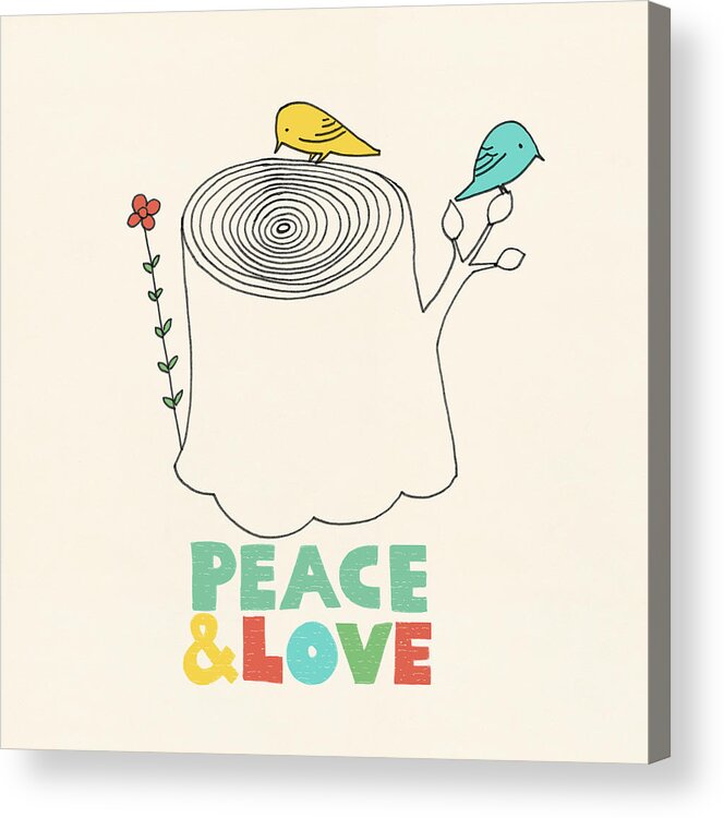 Birds Acrylic Print featuring the drawing Peace and Love by Eric Fan