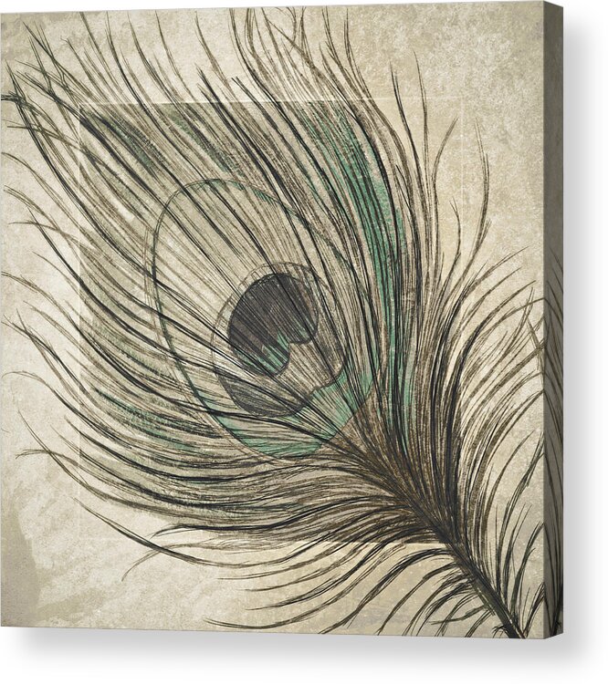 Peacock Acrylic Print featuring the painting Peacock Feather I by Josefina