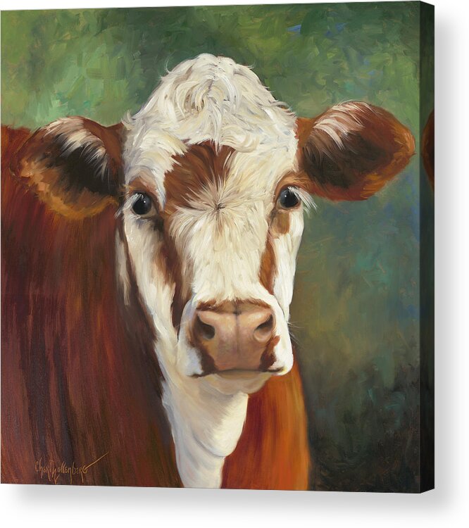 Cow Painting Acrylic Print featuring the painting Pearl IV Cow Painting by Cheri Wollenberg