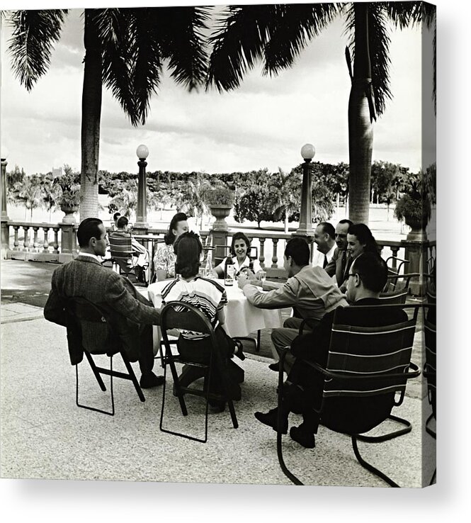 Exterior Acrylic Print featuring the photograph People Sitting On A Terrace by Toni Frissell