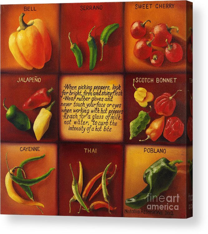 Peppers Acrylic Print featuring the painting Pepper Facts by Natalia Astankina