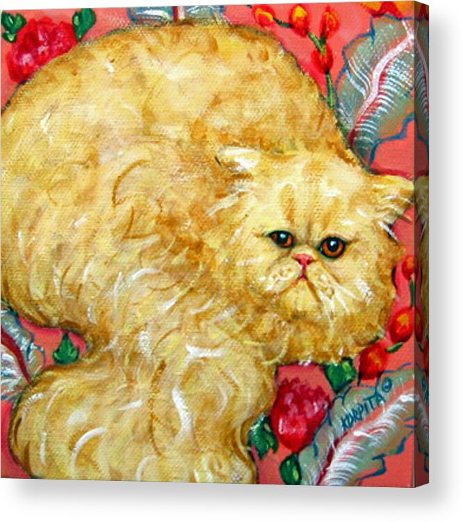 Persian Cat Acrylic Print featuring the painting Persian Cat on a Cushion by Rebecca Korpita