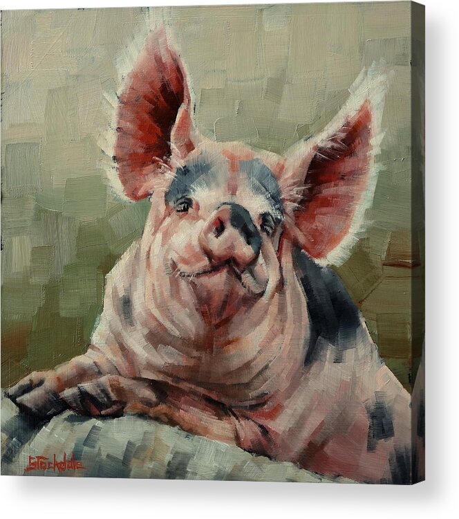 Pig Acrylic Print featuring the painting Personality Pig by Margaret Stockdale