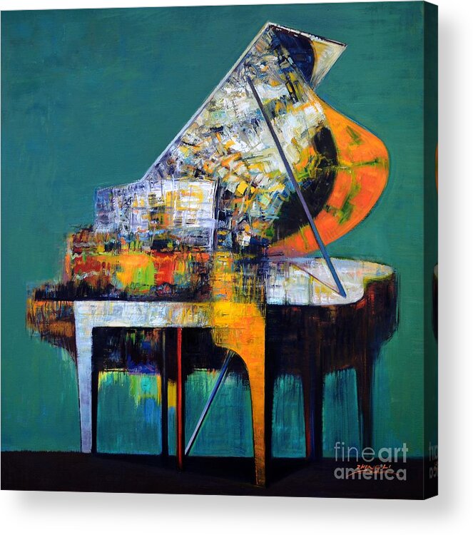 Piano.blue Painting. Piano Painting.piano Art.music.piano Acrylic Print featuring the painting piano No.49-B tune- Blue Danube by Zheng Li