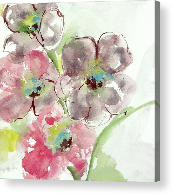 Watercolor Acrylic Print featuring the painting Pink and Plum II by Chris Paschke