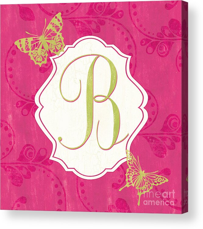 Monogram Acrylic Print featuring the painting Pink Butterfly Monogram by Debbie DeWitt