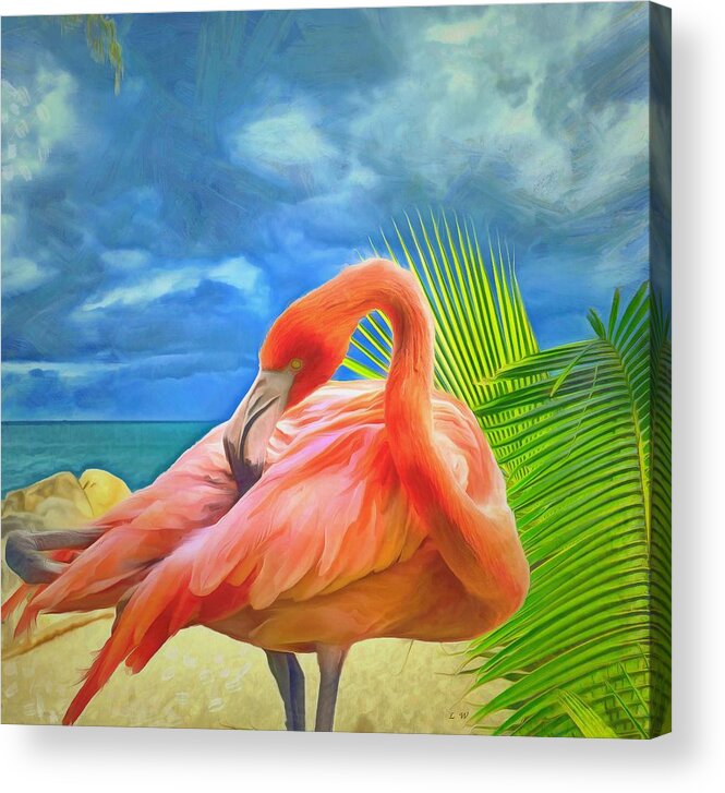 Pink Flamingo Acrylic Print featuring the painting Pink Flamingo by L Wright