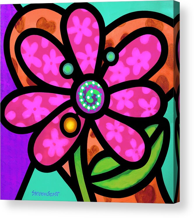 Abstract Acrylic Print featuring the painting Pink Pinwheel Daisy by Steven Scott
