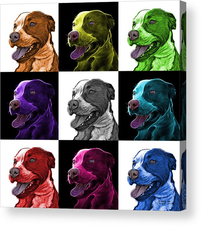 Pit Bull Acrylic Print featuring the mixed media Pit Bull Fractal Pop Art - 7773 - F - V2 - M by James Ahn