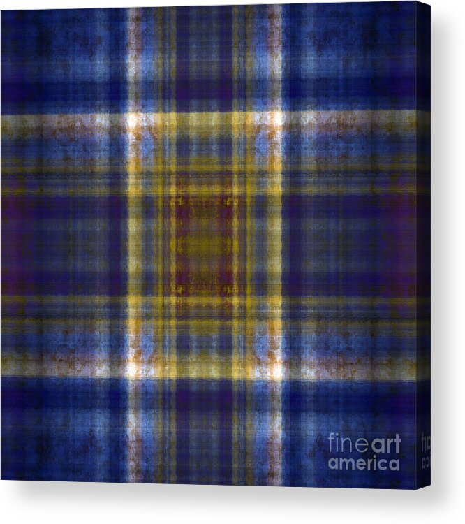 Andee Design Abstract Acrylic Print featuring the digital art Plaid In Blue 5 Square by Andee Design