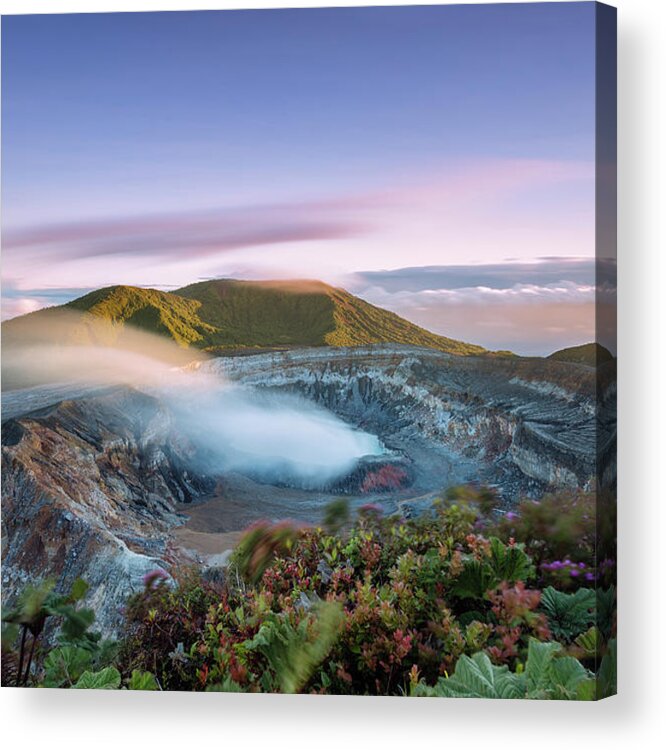 Tranquility Acrylic Print featuring the photograph Poas Volcano Crater At Sunset, Costa by Matteo Colombo