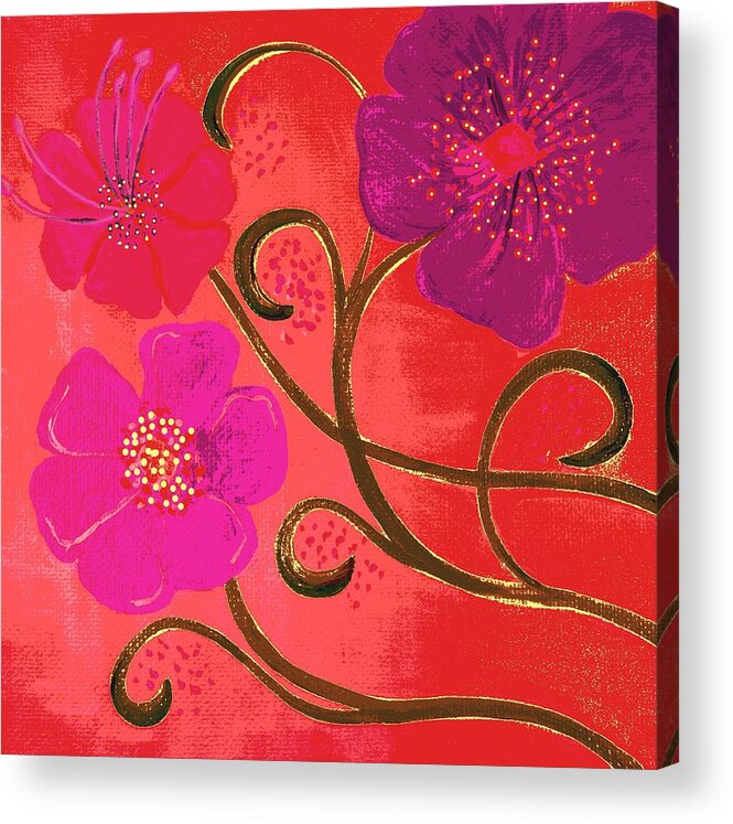 Digitized Acrylic Print featuring the painting Pop Spring Purple Flowers by Linda Bailey