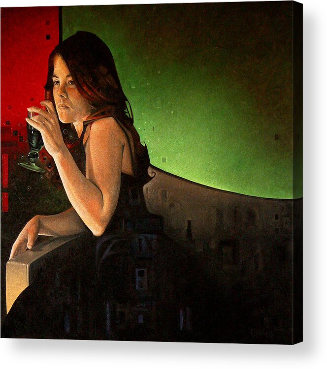 Portrait Acrylic Print featuring the painting Portrait of Sherry Reminiscing by T S Carson