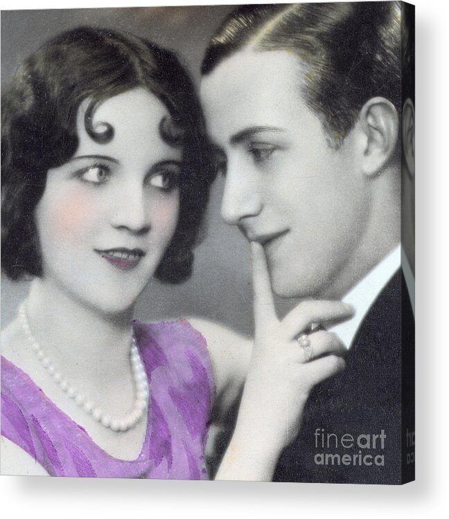 Amorous Acrylic Print featuring the photograph Postcard Depicting Two Lovers by Italian School