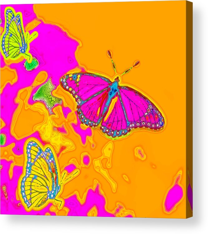 Pink Acrylic Print featuring the digital art Psychedelic Butterflies by Marianne Campolongo