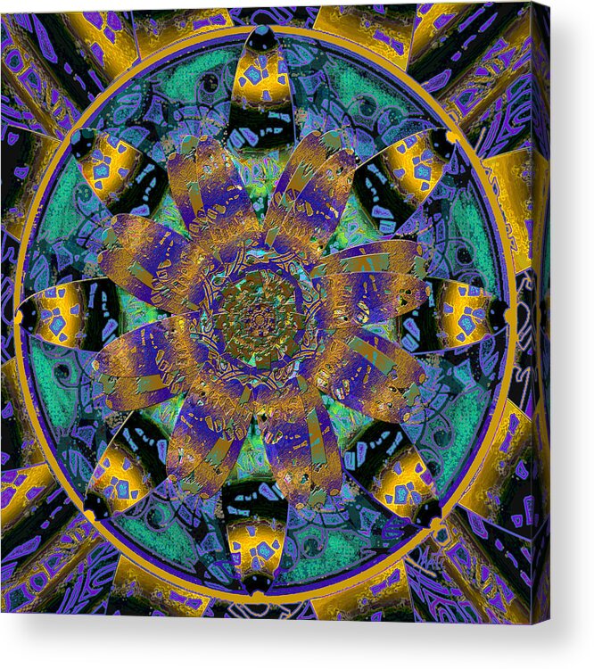 Mandala Acrylic Print featuring the digital art Purple Gold Dream Catcher Mandala by Michele Avanti