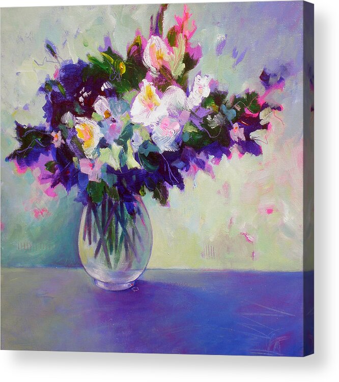 Susanne Clark Acrylic Print featuring the painting Purple Green Posy by Susanne Clark