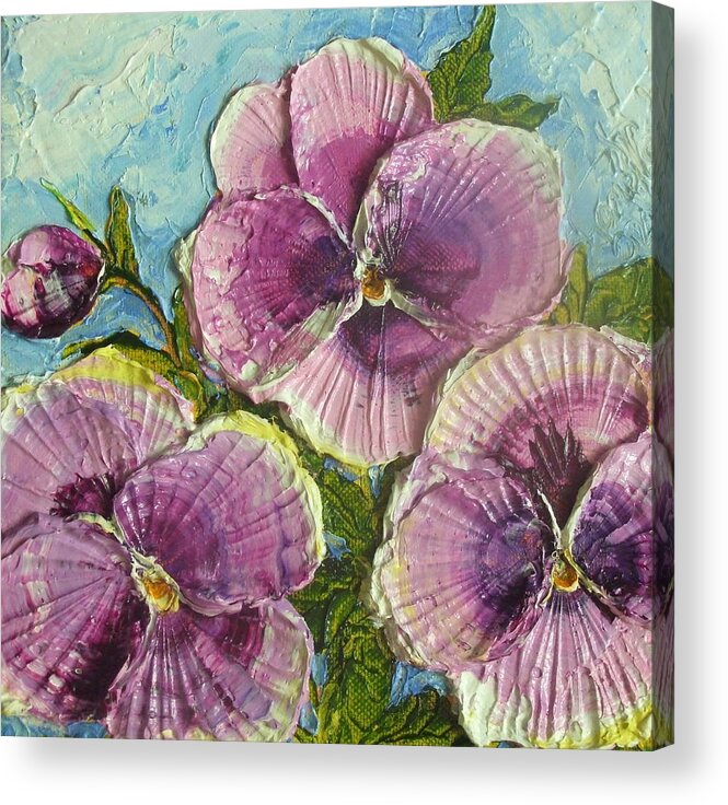 Spring Acrylic Print featuring the painting Purple Pansies by Paris Wyatt Llanso