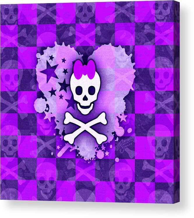 Purple Acrylic Print featuring the digital art Purple Princess Skull Heart by Roseanne Jones