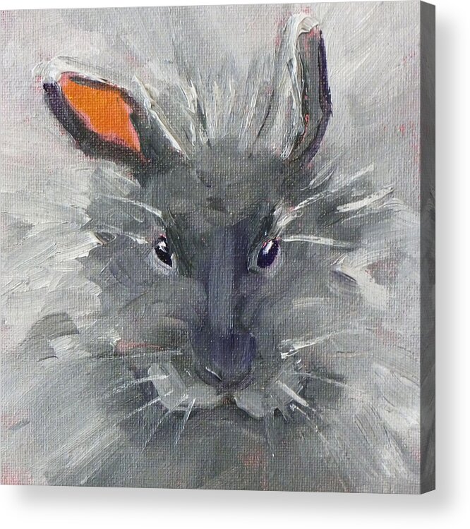 Rabbit Acrylic Print featuring the painting Rabbit Fluff by Nancy Merkle