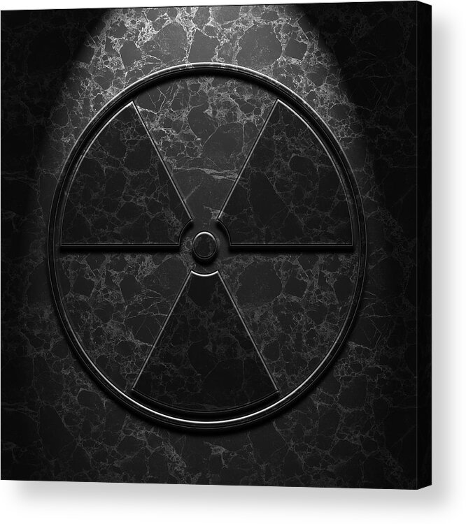 Aged Acrylic Print featuring the digital art Radioactive Symbol Black Marble Texture by Brian Carson