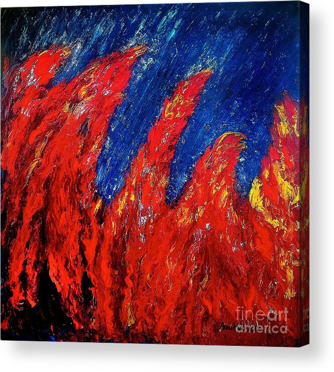 Oil Acrylic Print featuring the painting Rain on Fire by Ania M Milo