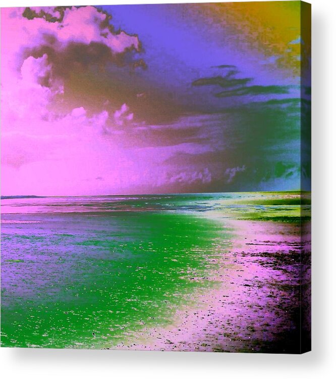 Beach Beaches Rainbow Edit Sky Clouds Earth Sand Colourful Colorful Bright Candyfloss Happy Love Instalove Instaprints Design Designer Pretty Background Travel Green Pink Blue Acrylic Print featuring the photograph Rainbow beach edit by Candy Floss Happy