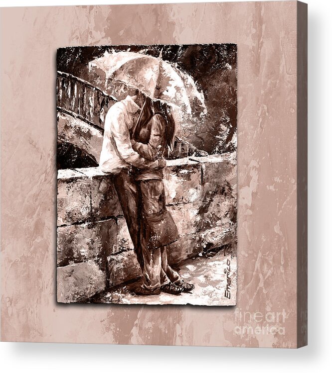 Amorous Acrylic Print featuring the painting Rainy day - Love in the rain Style MistyRose by Emerico Imre Toth