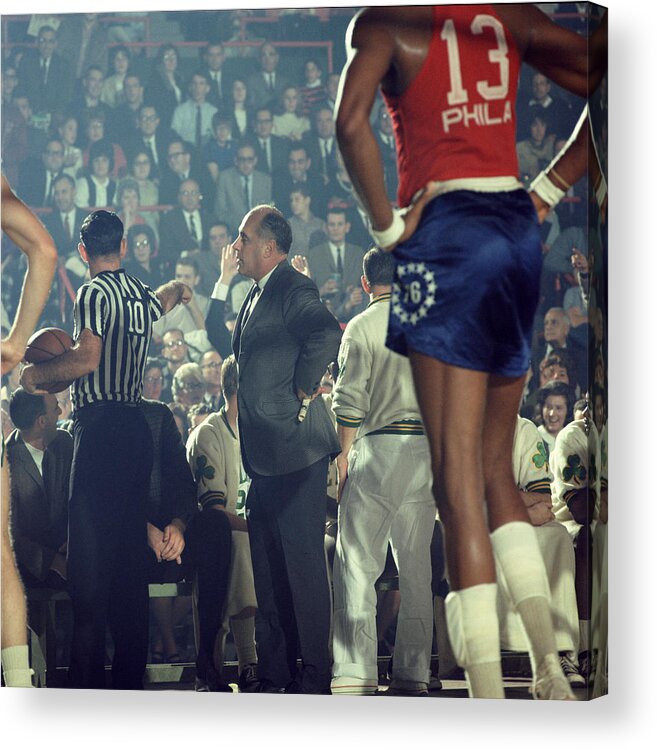 Marvin Newman Acrylic Print featuring the photograph Red Auerbach Talks With Ref by Retro Images Archive