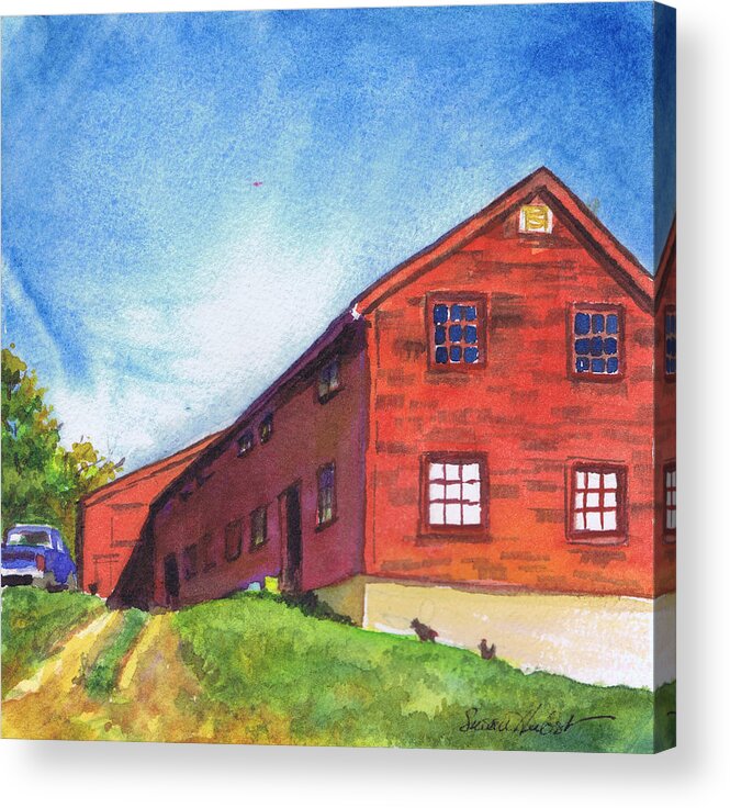 Red Acrylic Print featuring the painting Red Barn Apple Farm New Hampshire by Susan Herbst