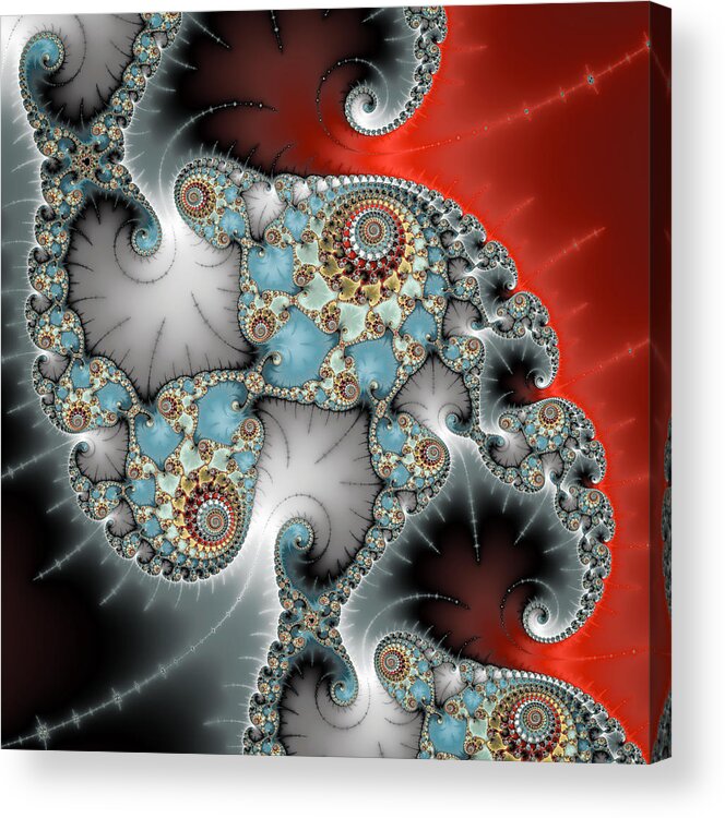 Math Art Acrylic Print featuring the digital art Red blue grey math fractal art square format by Matthias Hauser