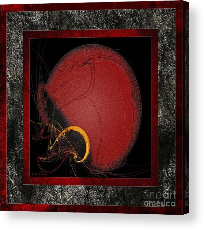 Football Acrylic Print featuring the digital art Red Football Helmet Abstract Frames 1 by Andee Design