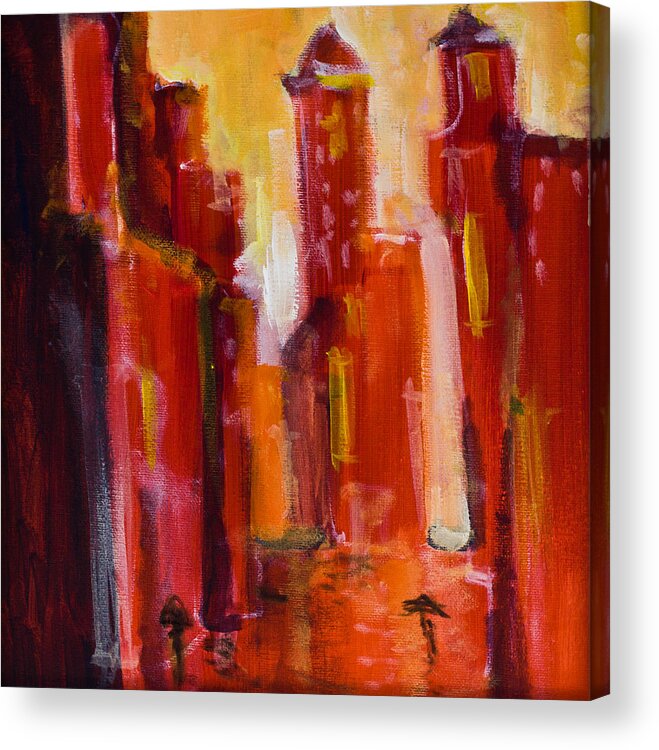Cityscape Acrylic Print featuring the painting Red Rainy City by Maxim Komissarchik