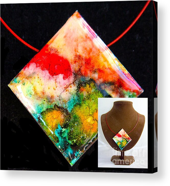 Alcohol Ink Acrylic Print featuring the painting Red Sky Necklace by Alene Sirott-Cope