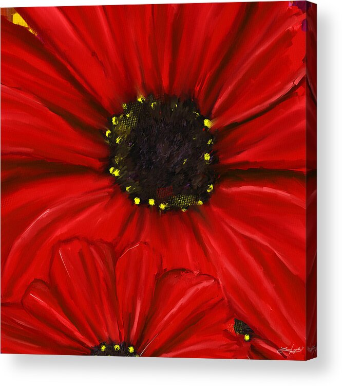 Red Spectacular Red Gerbera Daisy Painting Acrylic Print By Lourry Legarde,10th Anniversary Gifts