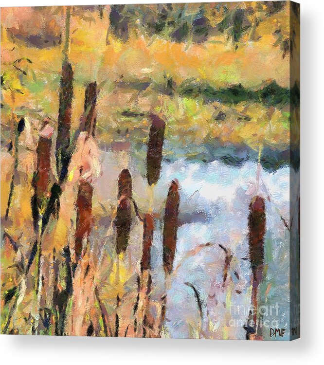 Landscapes Art Acrylic Print featuring the painting Reedmace by Dragica Micki Fortuna
