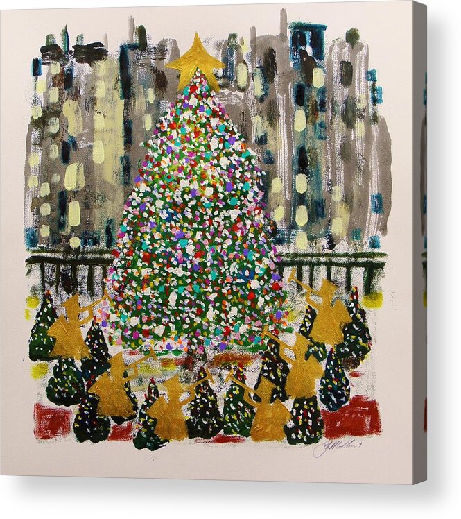 Christmas In Rockefeller Center Acrylic Print featuring the painting Rockefeller Center by John Williams