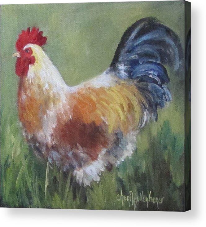 Rooster Acrylic Print featuring the painting Rooster of Color by Cheri Wollenberg