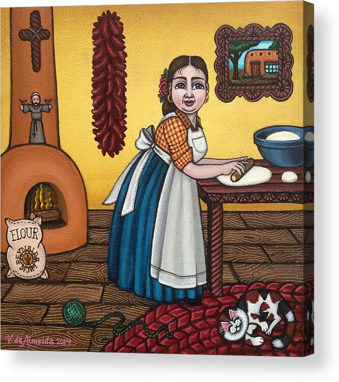 Cook Acrylic Print featuring the painting Rosas Kitchen by Victoria De Almeida