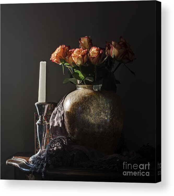 Rose Acrylic Print featuring the photograph Roses in a Darkening Room by Terry Rowe