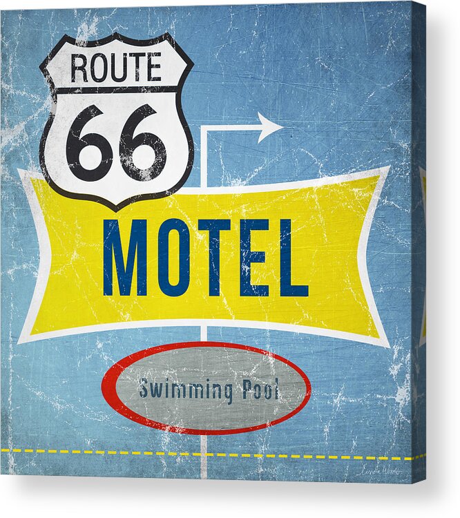 Motel Acrylic Print featuring the painting Route 66 Motel by Linda Woods