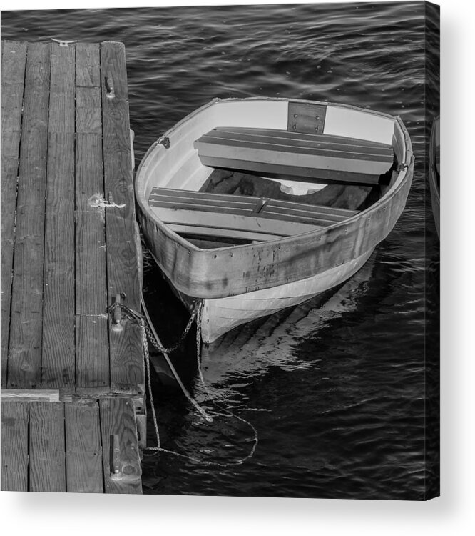 Black And White Boat; Black And White Acrylic Print featuring the photograph Rowboat - Black and White by Kirkodd Photography Of New England