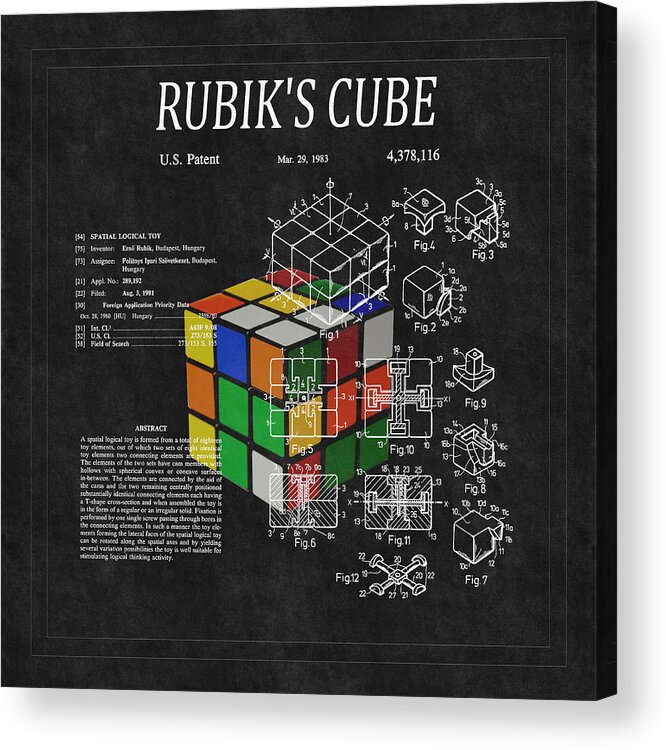 Rubik Acrylic Print featuring the photograph Rubik's Cube Patent 3 by Andrew Fare