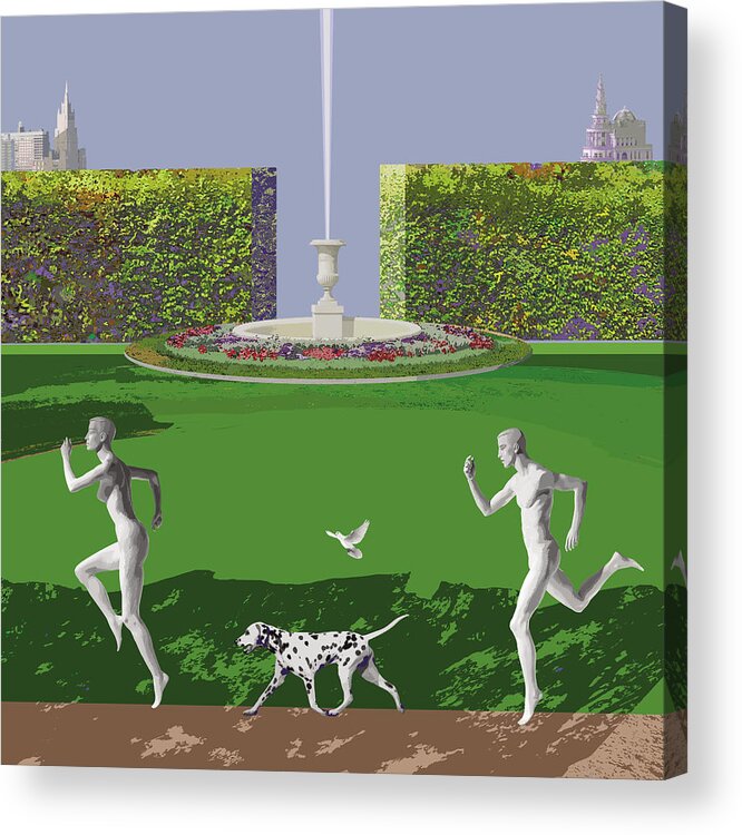 Landscape Acrylic Print featuring the painting Runners from Eden by Victoria Fomina