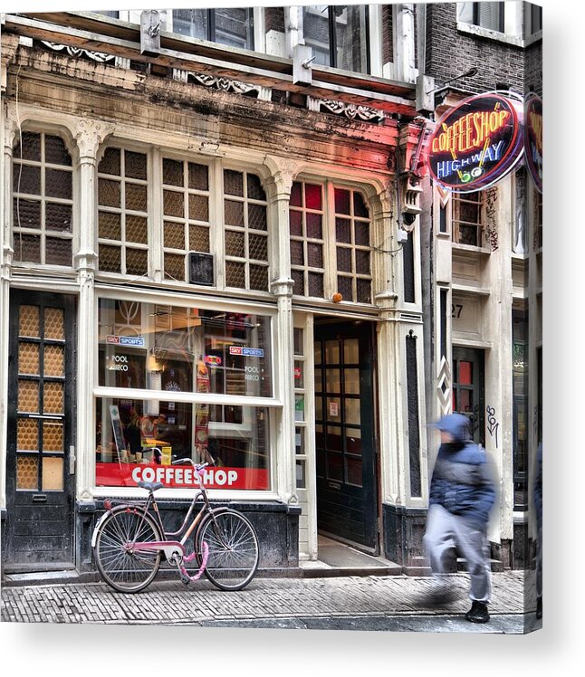 Stock Photo Acrylic Print featuring the photograph Rushing Past The Amsterdam Kafe, Coffeshop Highway by Mick Flynn