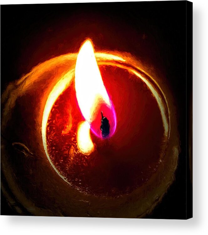 Candle Acrylic Print featuring the photograph Rustic Red Candle Candlelit Flame by Tracie Schiebel