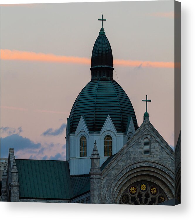 Architectural Features Acrylic Print featuring the photograph Sacred Heart at Sundown by Ed Gleichman