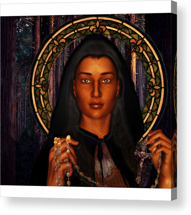 Americaniindian Acrylic Print featuring the painting Saint Tekakwitha The Lily of the Mohawks by Suzanne Silvir