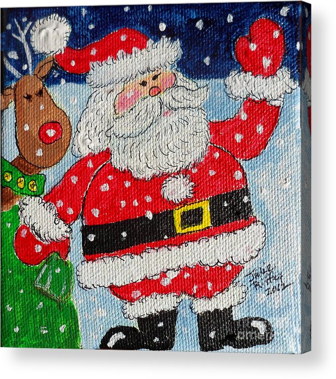 Santa Acrylic Print featuring the painting Santa and Rudolph by Julie Brugh Riffey